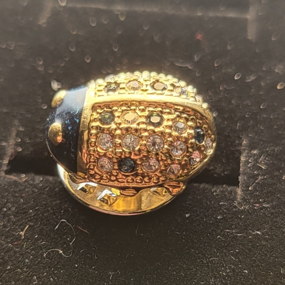 Vintage Lady Bug Gold Tack Pin Rhinestone